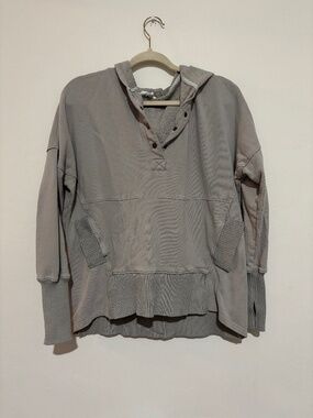 Bucket List Oversized Grey Pullover Hoodie - Snap Button Neck - Size Small
